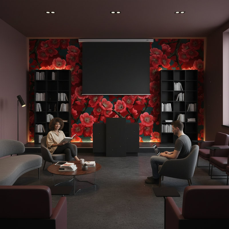 Papier peint floral, papier peint traditionnel rouge