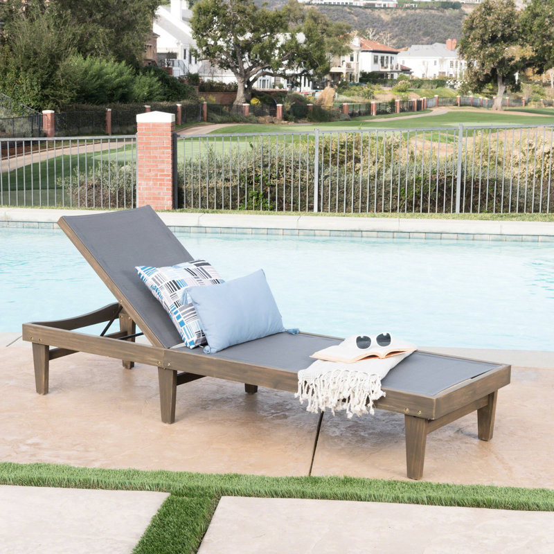 Chaise Lounge With Dark Grey Mesh - Stylish And Relaxing, Made Of Wood, 78.4 Inches Deep X 24.32 Wide 32.1 High Comfortable For Rest Relaxation, Sustainably Sourced 24.32In 32.1In 78.4In