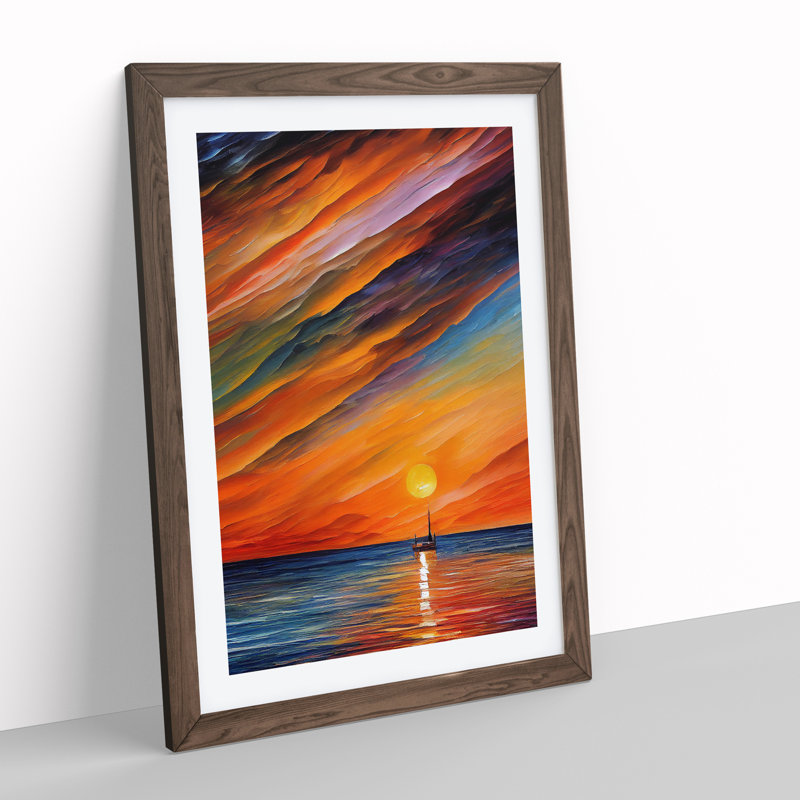 Boats Under The Sunset No.4 - Single Picture Frame Print, 34cm H x 25cm W x 2cm D, Walnut
