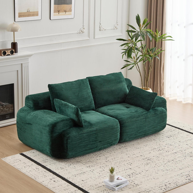 Canapé moderne en mousse à mémoire de forme compressée, grands canapés modulaires à 2 places pour le salon, canapé modulaire Cloud pour animaux de compagnie, tissu en velours côtelé, causeuse très profonde, sans assemblage avec coussins, vert