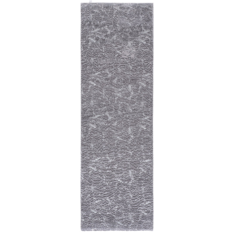 Faux Rabbit Fur Metallic Performance Abstract Rug, Runner 2'6" x 8'