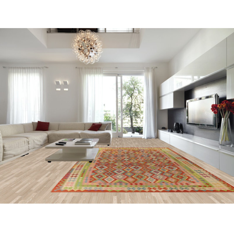 Tapis géométrique en laine Kilim 10 x 16
