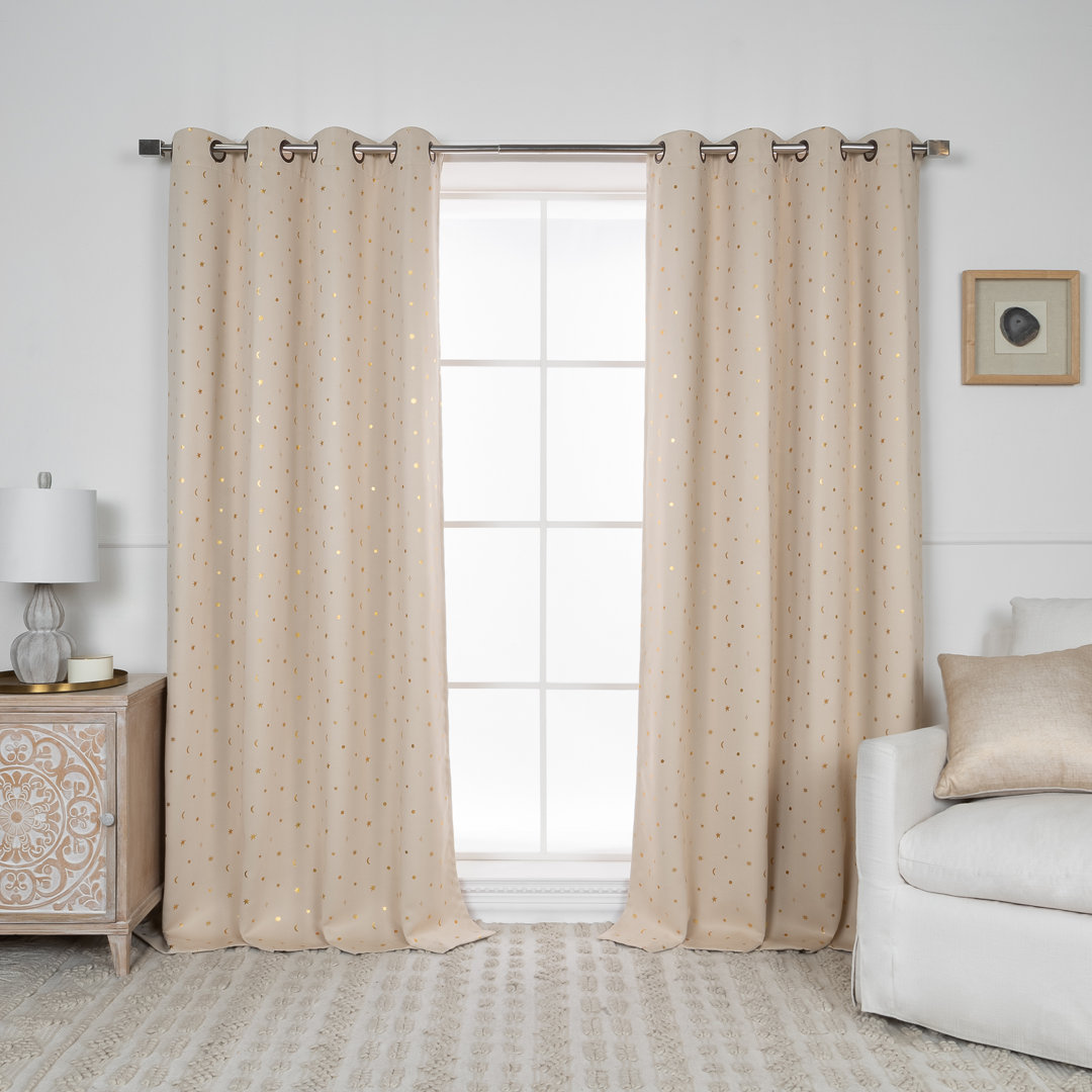 Delsanto Golden Starry Night Polyester Blackout Curtain Pair (Set of 2) Latitude Run® Curtain