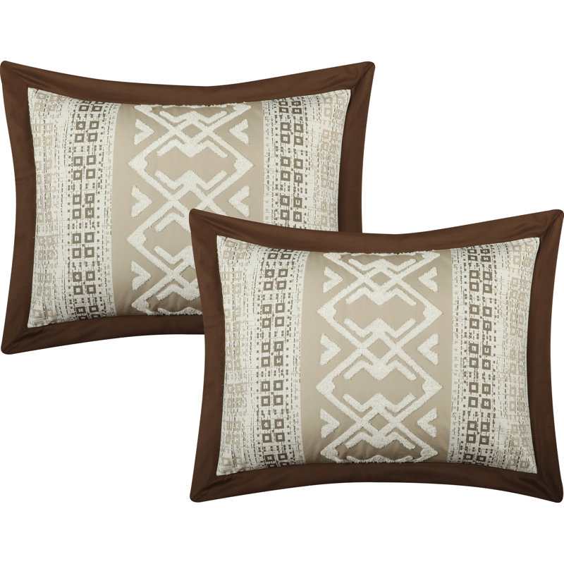 Ivory and Taupe Geometric Queen Comforter Set with Decorative Pillows
