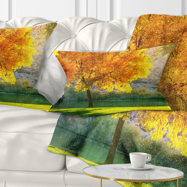 Magnifique coussin d'automne en forêt, Rectangulaire, 12 po x 20 po