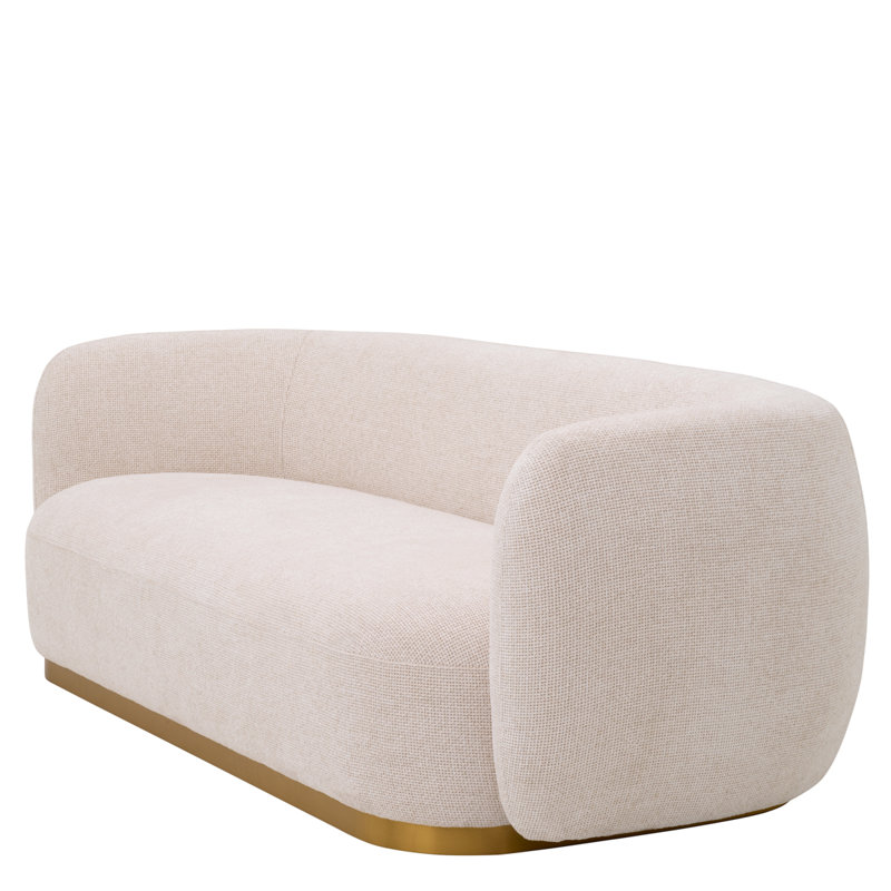 Luxurious Off-White Fabric Sofa with Brass Base