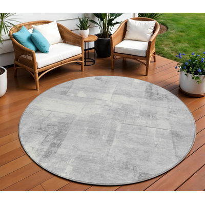 Tapis extérieur rond lavable géométrique gris et argenté 8 pi Fagundes