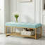 Banc de bout de lit rembourré en velours avec tablette en métal, banc d'entrée capitonné moderne pour le salon, la chambre à coucher, finition dorée, banc de rangement compact