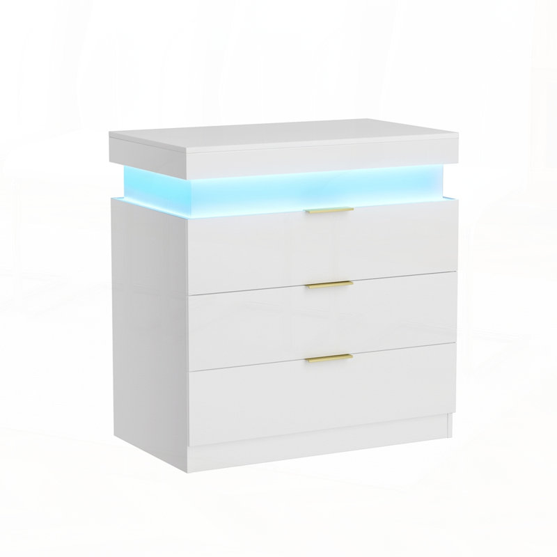 Table de chevet à 3 tiroirs, Blanc