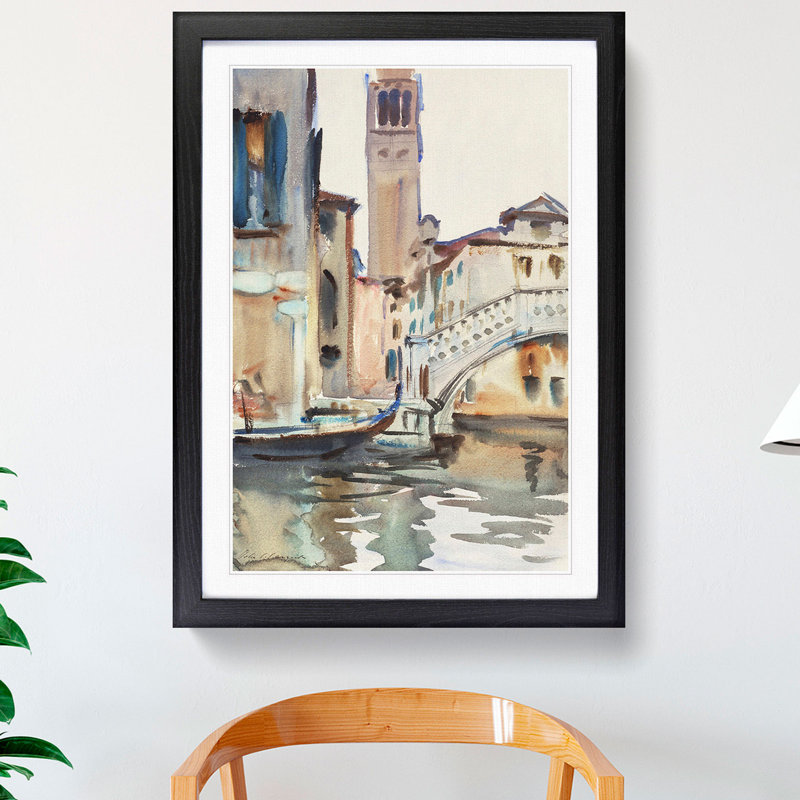Bridge in Venice by John Singer Sargent - Picture Frame Painting, 48cm H x 36cm W x 2cm D, Black