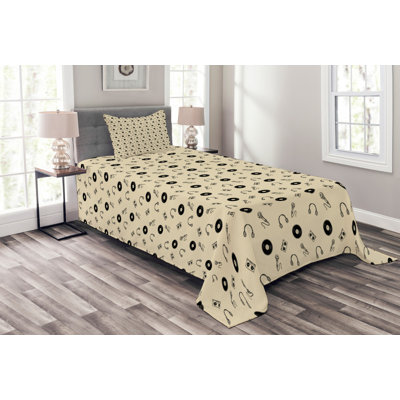 Adhitya Beige/Black Microfibre Bedspread Set