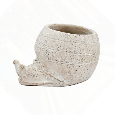 8.3X7x4.7" Decorative Sand And Cement Snail Planter With Textured Beige Finish