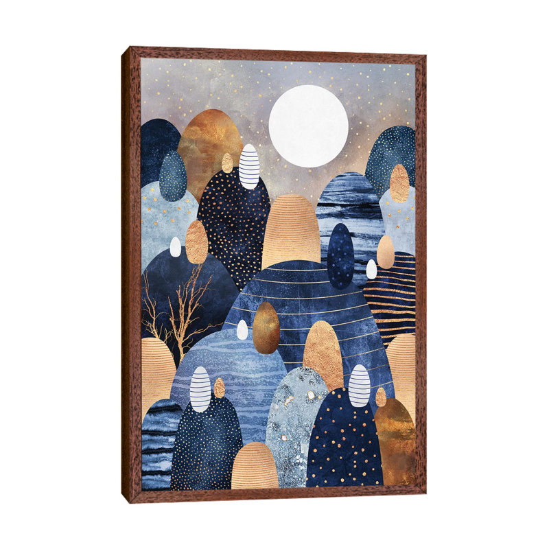 Little Land Of Pebbles, Blue by Elisabeth Fredriksson - Print on Canvas, 101.6 cm H x 66.04 cm W, Brown Floater Framed