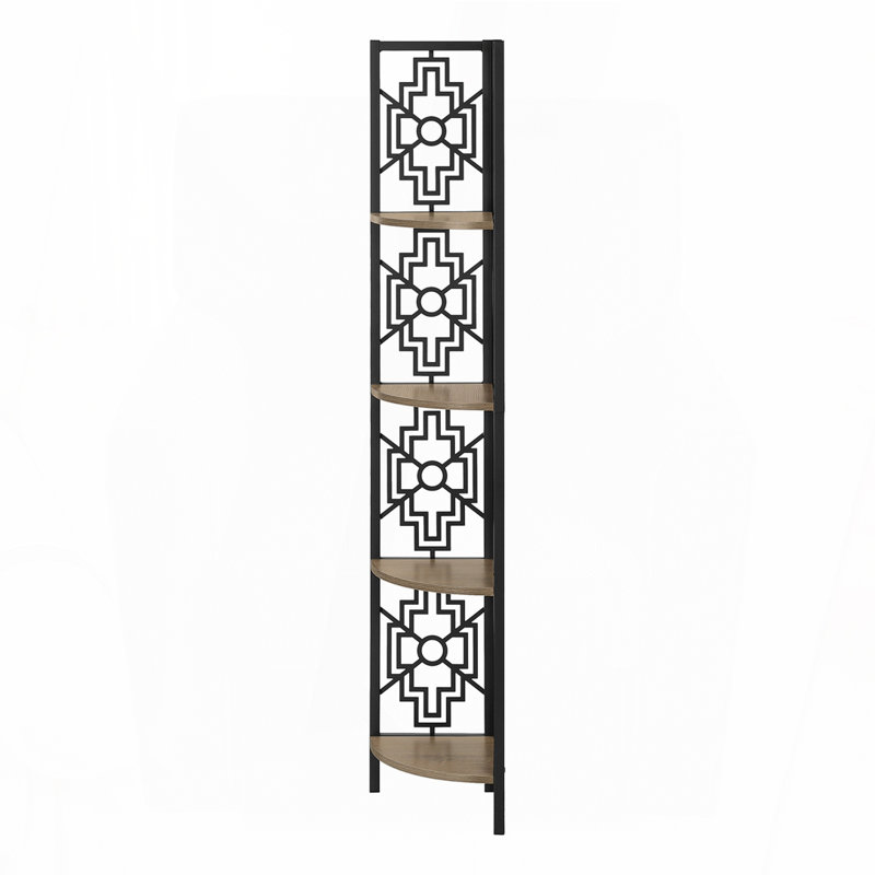 Bibliothèque, bibliothèque, étagère, d'angle, 4 niveaux, h 62 po, bureau, chambre à coucher, stratifié brun, métal noir, transitionnel