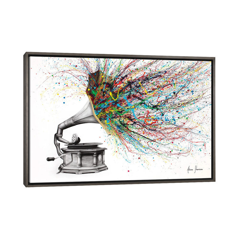 " Radical Rhapsody " by Ashvin Harrison, 32" H x 48" W x 1.5" D, Dark Rustic Wood Floater Framed Canvas, No