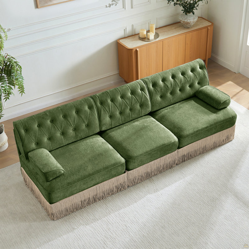 Canapé modulaire 3 places en velours de haute qualité 3 places, H 34,2 po x l 106,1 po x P 60,3 po, Vert