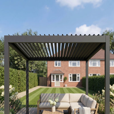 GRDN living 4m x 3m Aluminium Louvred Pergola with Adjustable Wide Blade Roof in Anthracite Grey