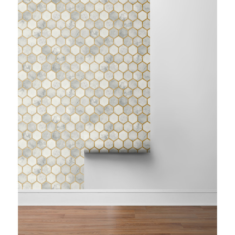 Rouleau de papier peint adhésif L 18 pi x l 20,5 po Cefferillo, Gris/doré, L 33 po x l 20,5 po