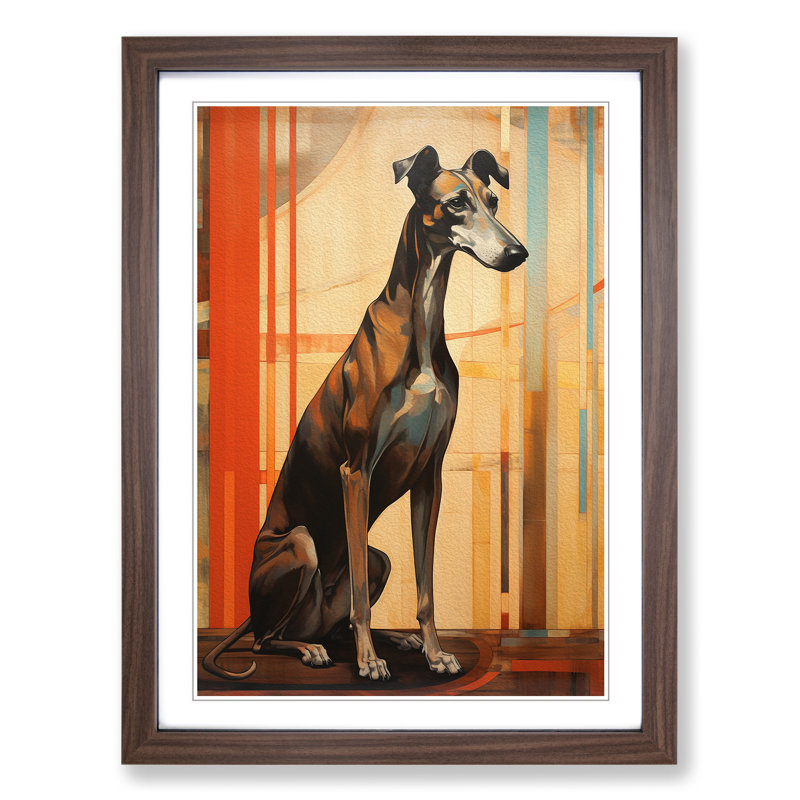 XYZ-FRM-V1223-3528 Greyhound Art Deco No.3 - Single Picture Frame Print on Wood