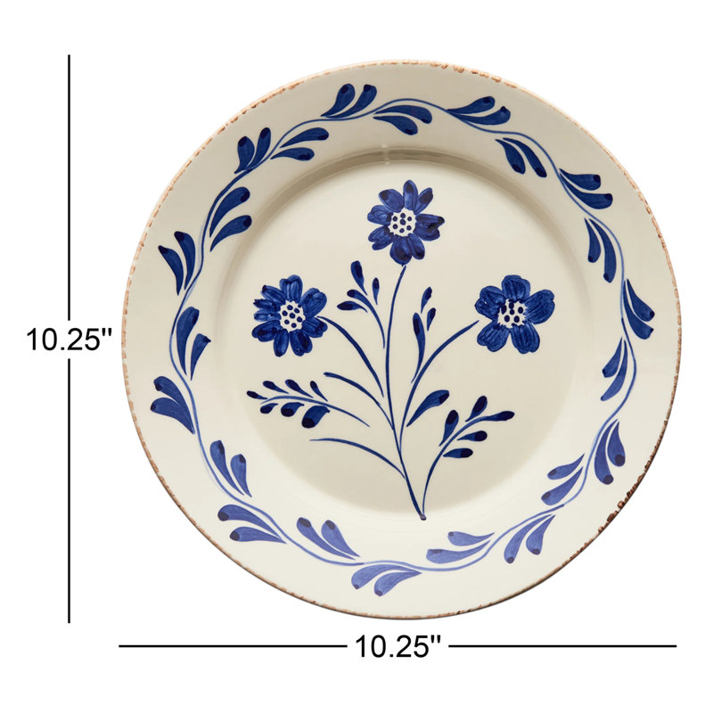 Assiette plate Casa Nuno, bleu et blanc, vignes, 3 fleurs / vignes, ensemble de 2