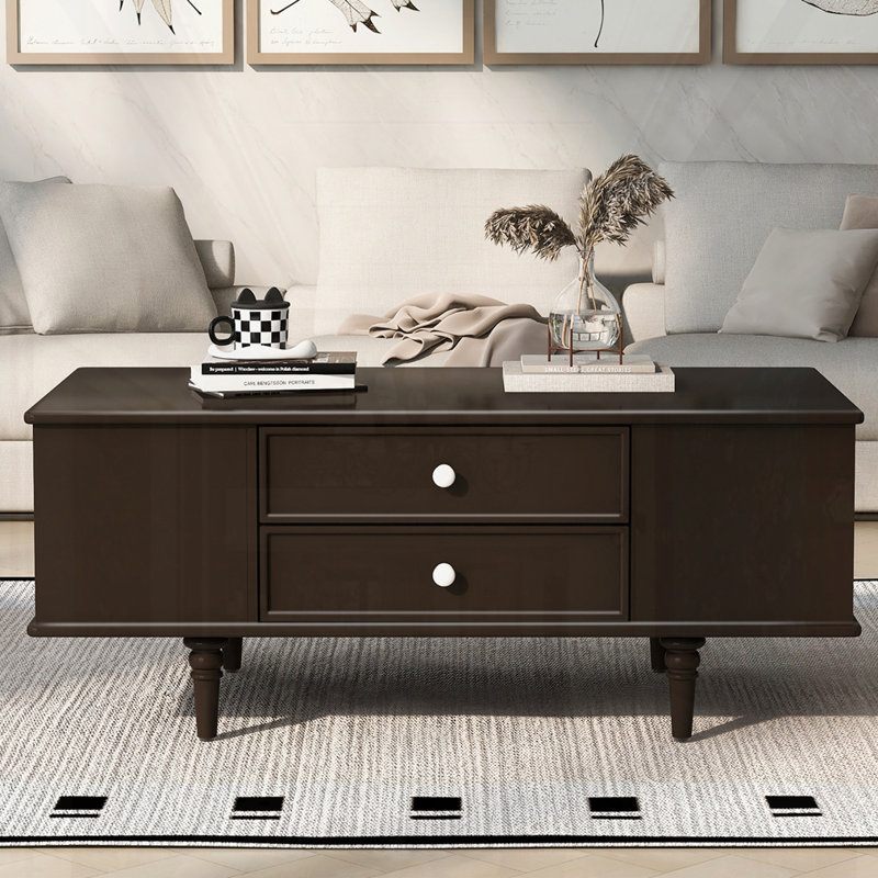 Table basse rectangulaire avec tiroirs, Brun