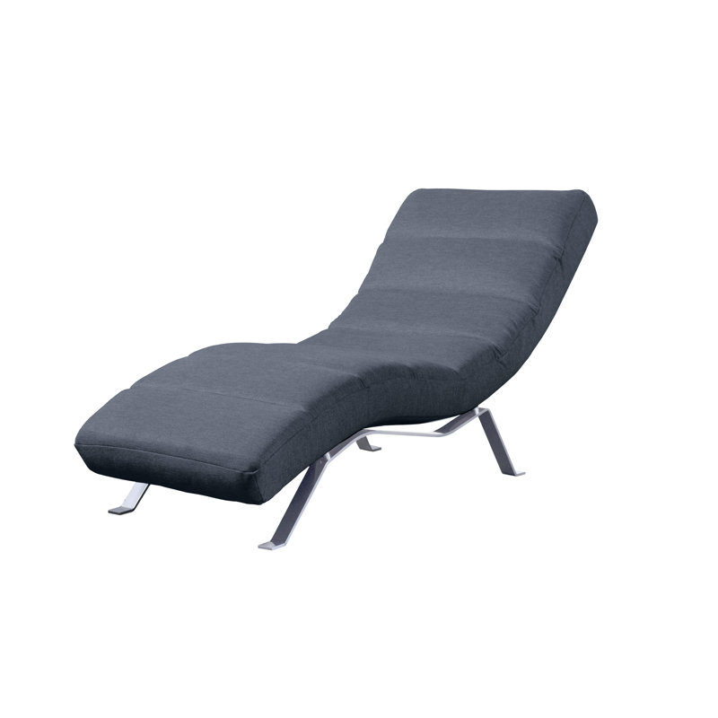 Brixham Upholstered Chenille Fabric Chaise Lounge with Adjustable Back, Navy, Silver