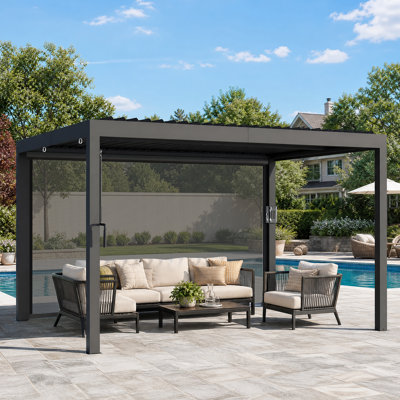 Aurora 10 Ft. X 12 Ft. Louvered Pergola With Adjustable Double -Layer Lovers,Built-In Gutter System And USB Power Socket,Outdoor Roller Screen Shade