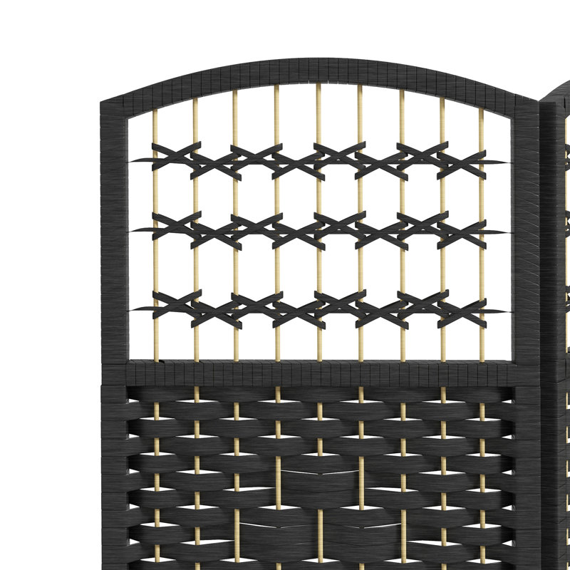 Paravent pliant, paravent à 4 panneaux, cloison en fibre Black Wave de 5,6 pi, tissé à la main pour la chambre à coucher, le salon et l'espace