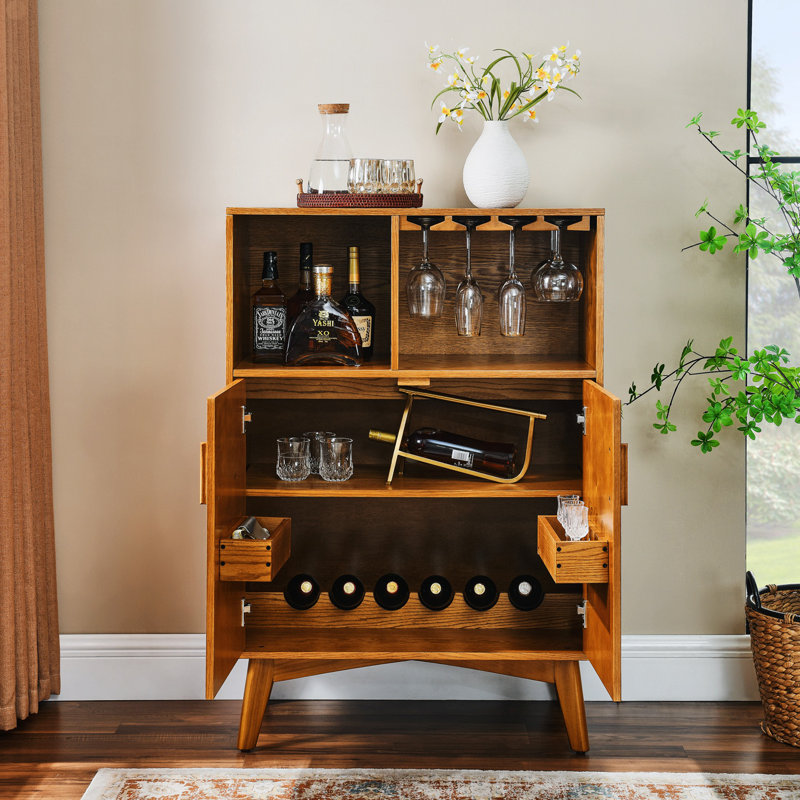  Liquor Cabinet With Wine Glass Holder, Wine Cabinet, Kitchen Coffee Bar Cabinet, Rustic Sideboard Buffet Cabinet with Storage