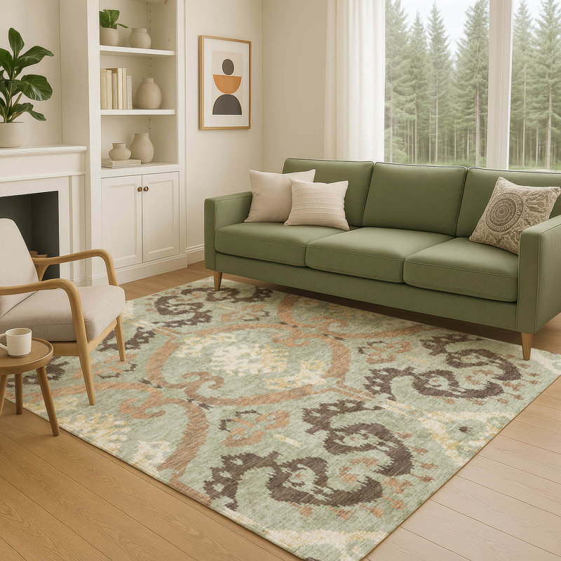 Tapis ikat intérieur / extérieur lavable à la machine Chantille ACN2614, Céleri, 8 pi x 10 pi