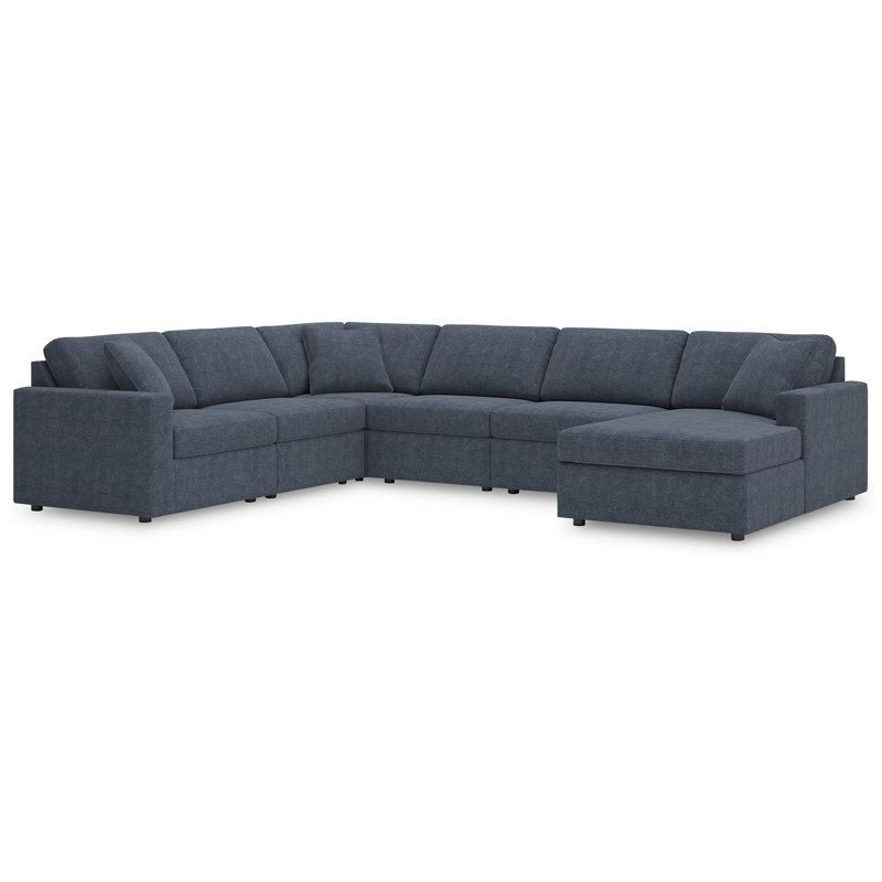 Canapé modulaire 6 pièces avec méridienne Chobanyan, Face à la droite, H 36 po x l 140 po x P 107 po, Polyester bleu