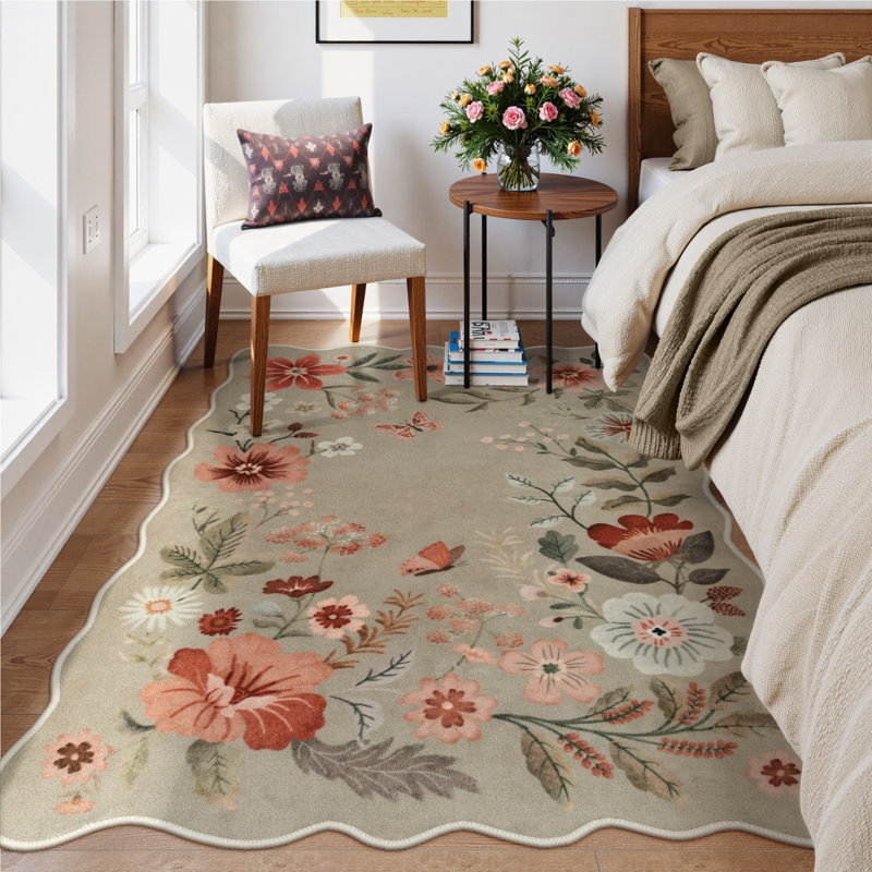 Tapis floral antidérapant doux antidérapant pour salon et chambre à coucher Floral, Rectangle 5 pi x 7 pi