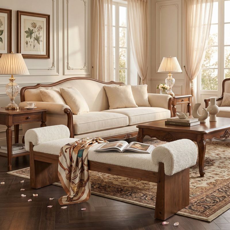 Banc en bois avec repose-pieds