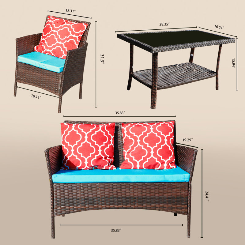 4-Piece PE Rattan Outdoor Sofa Set, Blue