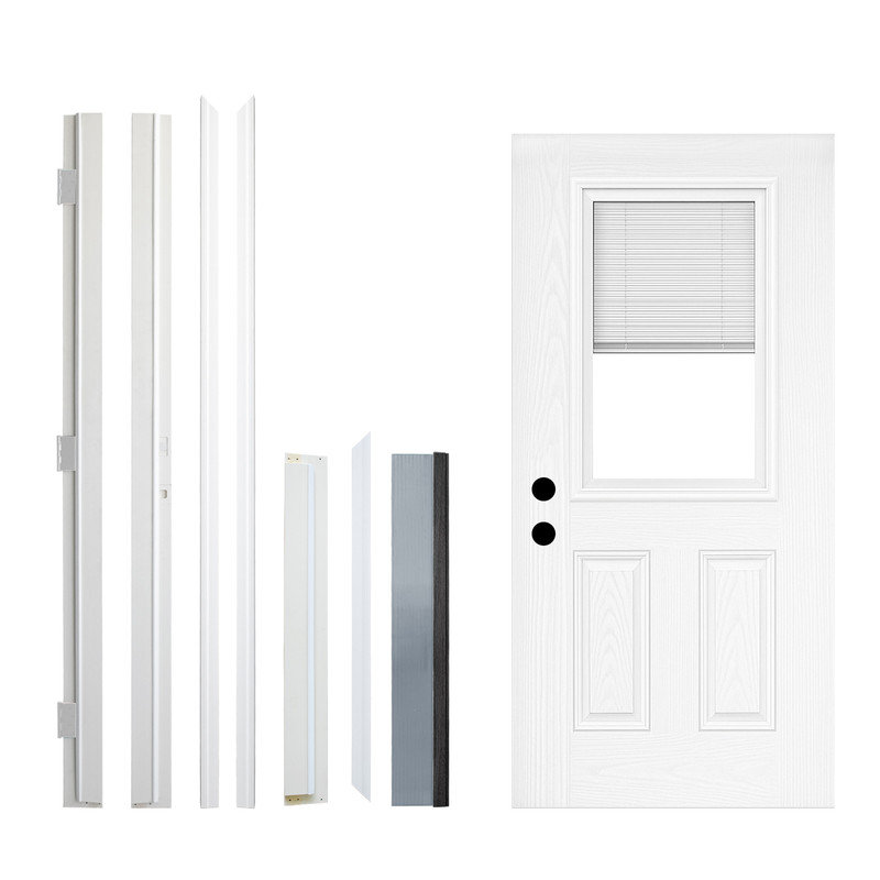36 po x 80 po 1 porte avant en verre givré blanc à 2 panneaux avec seuil et charnières, Gauche
