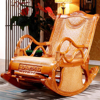 Chaise berçante de loisirs en rotin et bois massif