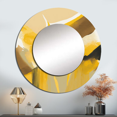 Septima moutarde jaune rétro I - miroir mural décoratif à encre liquide, miroir rond moderne, impression d'art en métal