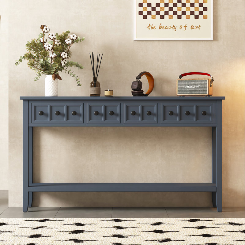 Élégante console avec tiroirs et tablette pour présentation organisée et décorative, Bleu marine hale