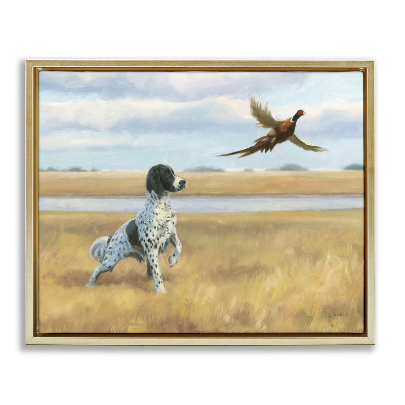 Pointer Dog & Pheasant, 31" H x 25" W, Metallic Gold Floater Frame
