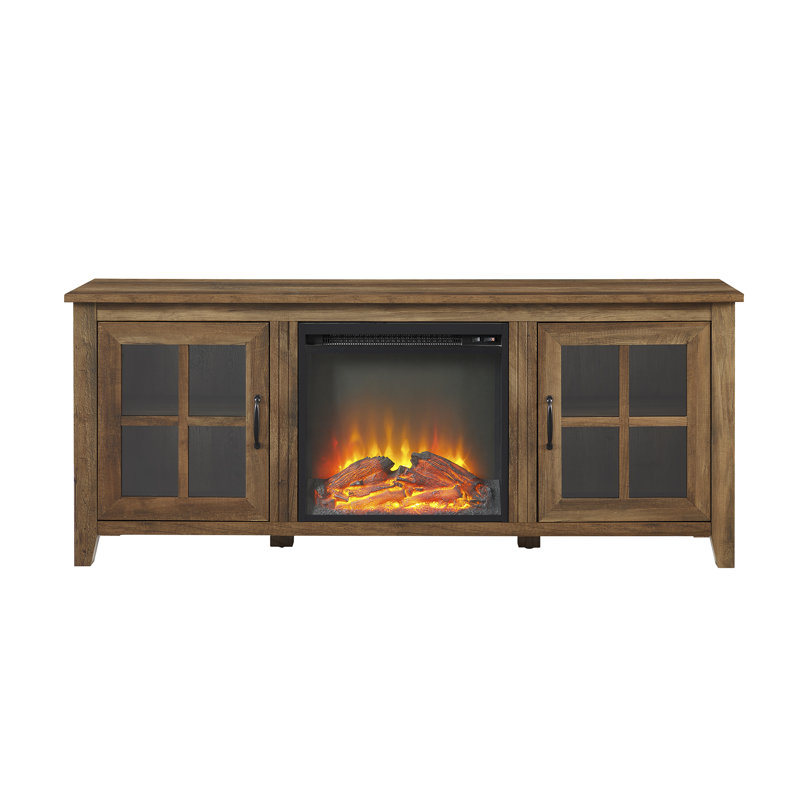 Accomac Unfinished TV Stand for TVs up to 58" with Fireplace Included, Brown