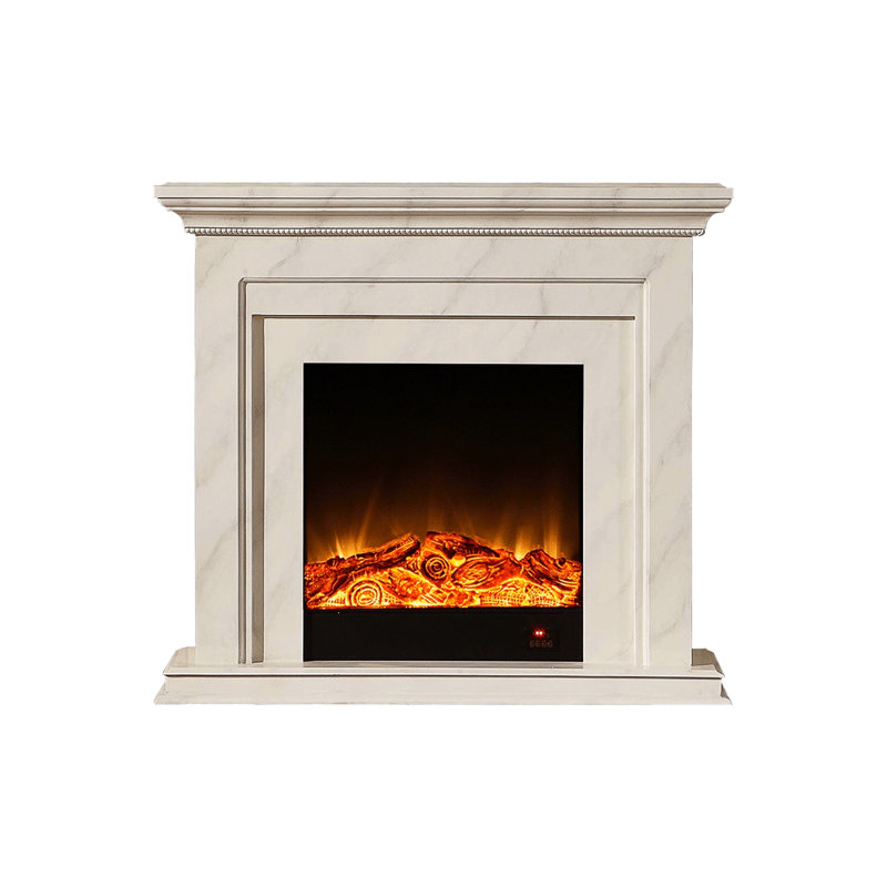 Foyer électrique en bois massif gris clair, Gris clair, H 43,31 po x l 47,24 po x P 12,6 po