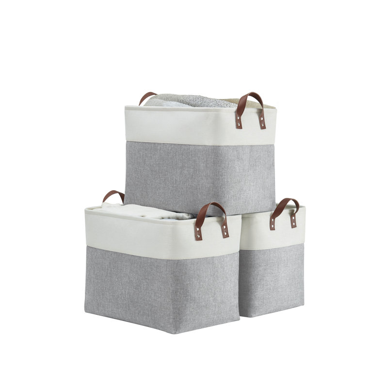 Bac de rangement pliable | Panier pliable en tissu robuste avec poignées, Gris / blanc