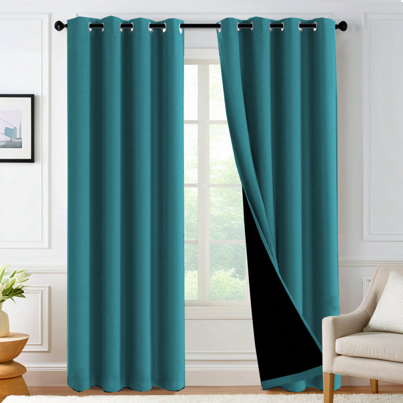 100% Blackout Curtains for Bedroom Thermal Insulated Full Blackout Curtains for Living Room Energy Efficiency Window Draperies with Black Liners 1 Panel