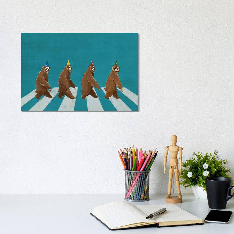 Sloth Abbey Road by Big Nose Work - Wrapped Canvas Gallery-Wrapped Canvas Giclée, 20.32 cm H x 30.48 cm W