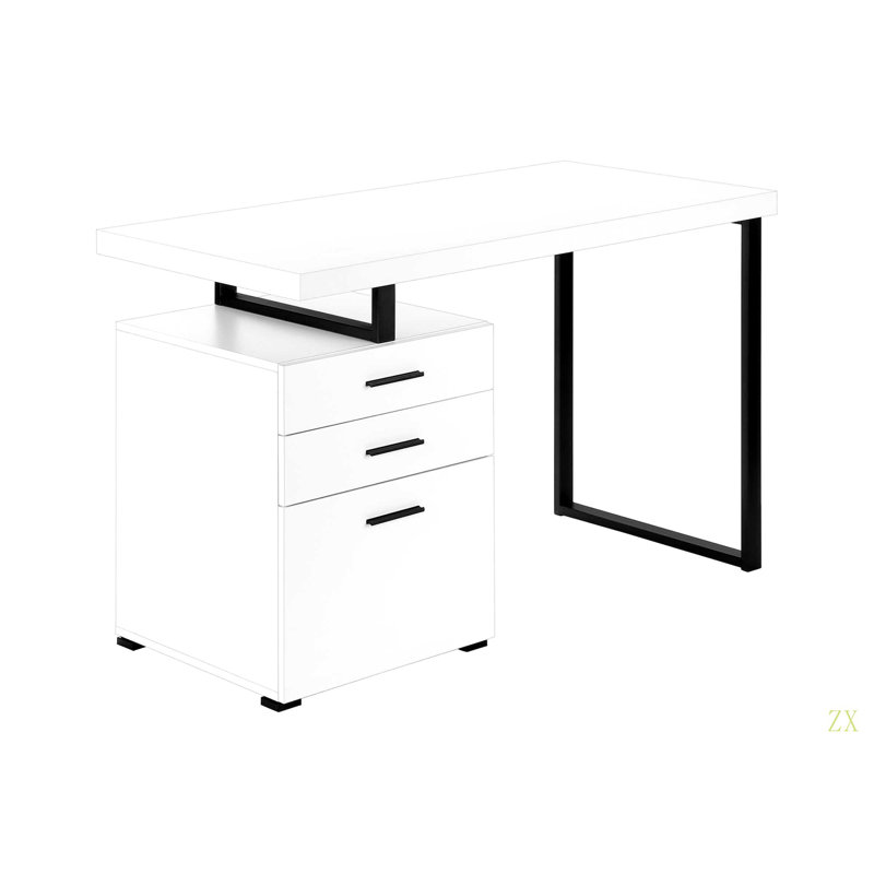 Bureau d'ordinateur, bureau personnel, ordinateur portable, installation à gauche, à droite, tiroirs de rangement, L 48 po, stratifié de travail, métal, contemporain, moderne