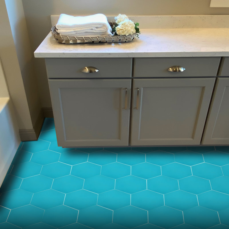 Menara 8" x 9" Cement Honeycomb Mosaic Wall & Floor Tile, Teal
