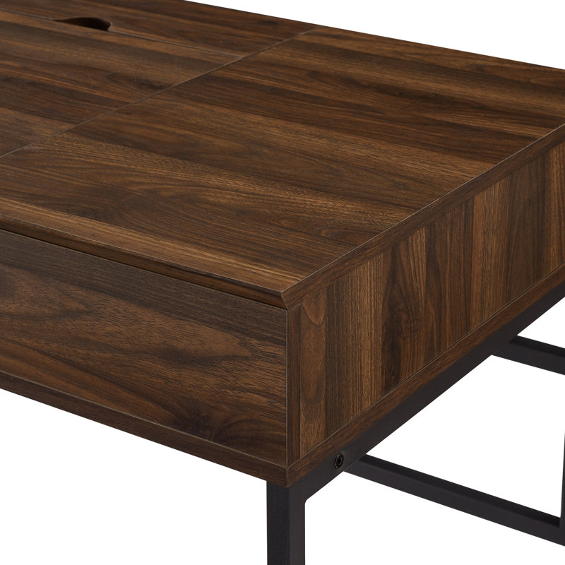 Heger Metal Base Writing Desk, Dark Walnut