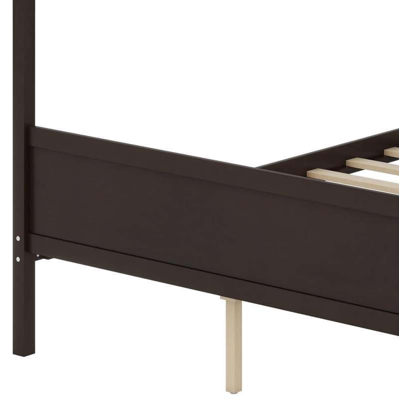 Lit plateforme à baldaquin avec tête de lit, pied de lit et pieds de support à lattes, Espresso