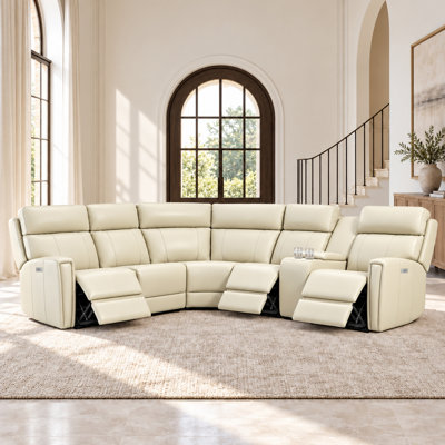 116" Leather Reclining Sectional, 3 Power Recliners, Zero-Gravity & Power Headrest