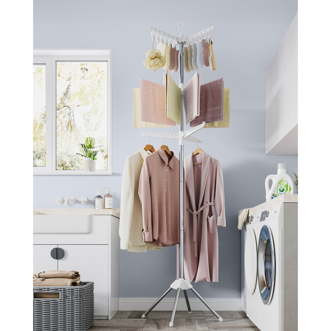 Clothes Airer, Clothes Drying Rack With 11 Rotatable Arms For Hangers, 4-Leg Indoor Folding Laundry Rack, Stainless Steel, For Clothes And Socks, 210